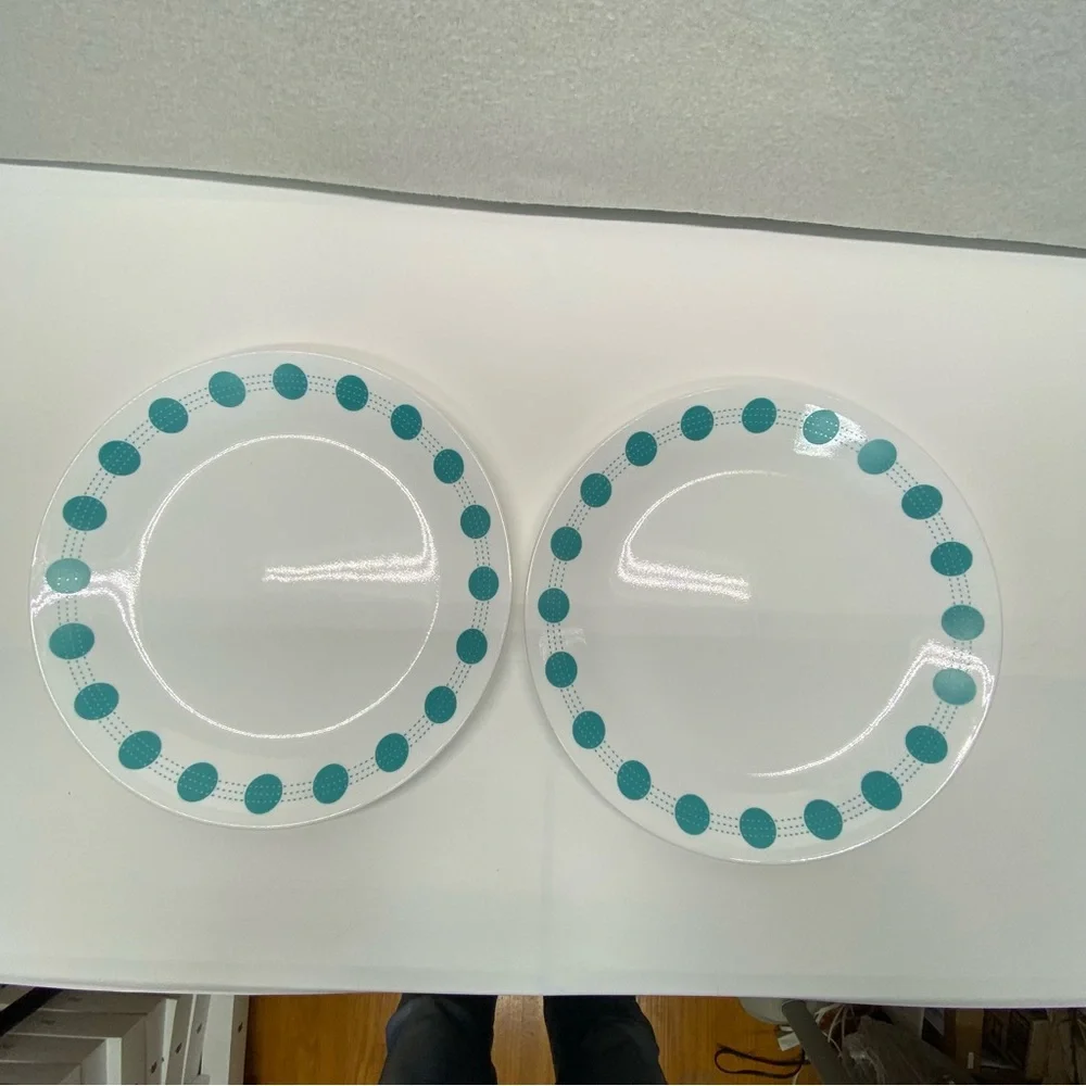 Corelle South Beach Lot of 2 Turquoise Blue Dot Dinner Plate Vintage Dinnerware - Picture 9 of 9